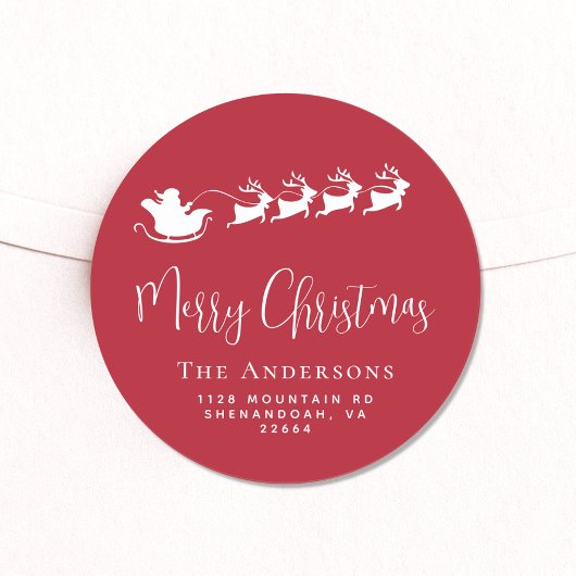 Vrolijk Kerstfeest Kerstman Sleigh Red Retour Adre Ronde Sticker