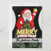 Vrolijk Kerstfeest Kerstman & Tree Familie Vakanti Feestdagenkaart (Voorkant)