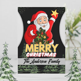 Vrolijk Kerstfeest Kerstman & Tree Familie Vakanti Feestdagenkaart
