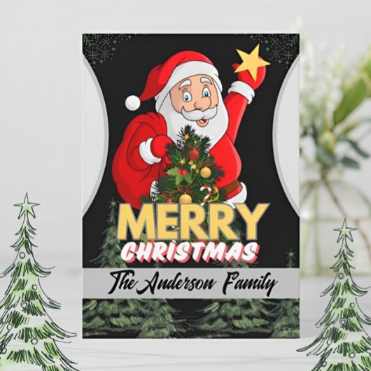 Vrolijk Kerstfeest Kerstman & Tree Familie Vakanti Feestdagenkaart
