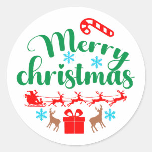 Vrolijk kerstfeest: Kerstman & zijn slee & rendier Ronde Sticker