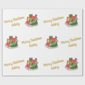 Vrolijk Kerstfeest Kerstman's Sleigh Custom Name Cadeaupapier (Vlak)