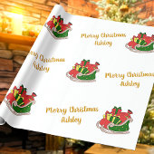 Vrolijk Kerstfeest Kerstman's Sleigh Custom Name Cadeaupapier