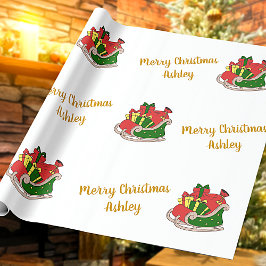 Vrolijk Kerstfeest  Kerstman's Sleigh Custom Name Cadeaupapier