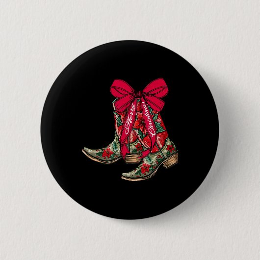 Vrolijk Kerstfeest Kerstmis Cowboy Laarzen Coquett Ronde Button 5,7 Cm (Voorkant)