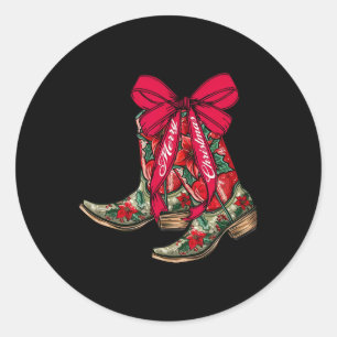 Vrolijk Kerstfeest Kerstmis Cowboy Laarzen Coquett Ronde Sticker
