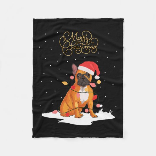 Vrolijk kerstfeest Kerstmis Kerstmis Franse Bulldo Fleece Deken (Voorkant)