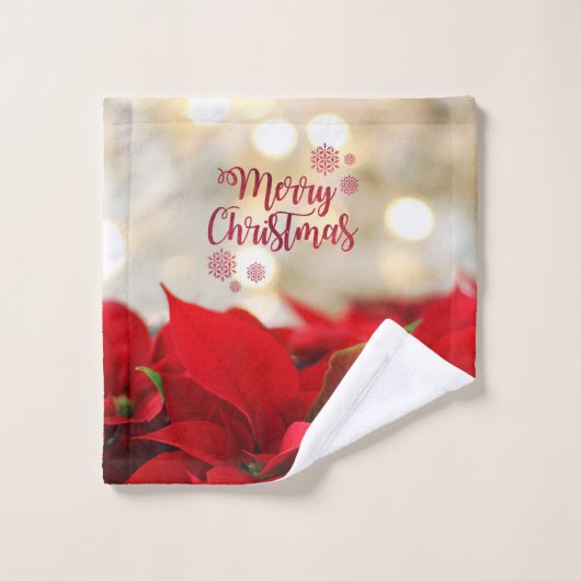 Vrolijk kerstfeest, Kerstpoinsettia Bad Handdoek (Wasdoekje)