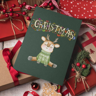 Vrolijk kerstfeest, kerstrendier briefkaart