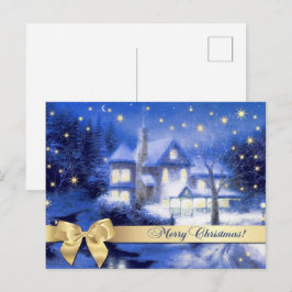 Vrolijk kerstfeest. kerstschilderijen in het dorp briefkaart