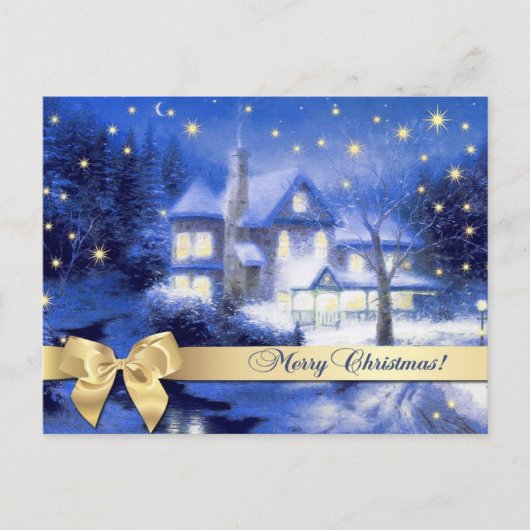 Vrolijk kerstfeest. kerstschilderijen in het dorp  briefkaart (Voorkant)