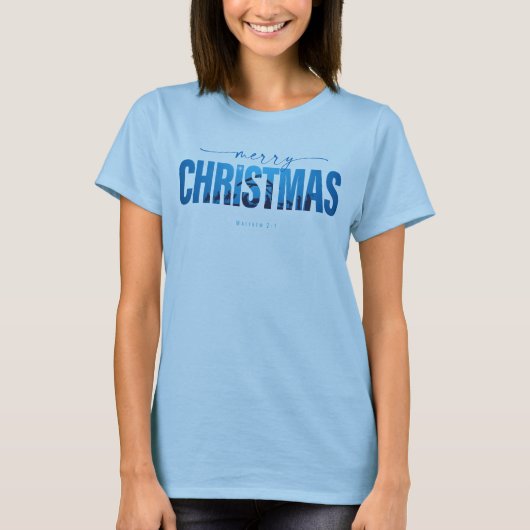 Vrolijk kerstfeest kerststal tekst t-shirt (Voorkant)