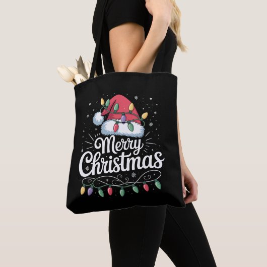 Vrolijk Kerstfeest Kerstverlichting Santa Hat Fami Tote Bag (Dichtbij)