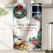 Vrolijk Kerstfeest Keuken Bakken Scene Gepersonali Theedoek