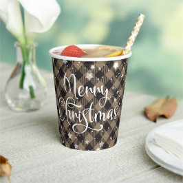 Vrolijk kerstfeest Khaki Buffalo Plaid Holiday Par Papieren Bekers