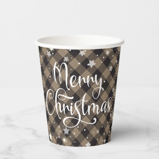 Vrolijk kerstfeest Khaki Buffalo Plaid Holiday Par Papieren Bekers (Achterkant)