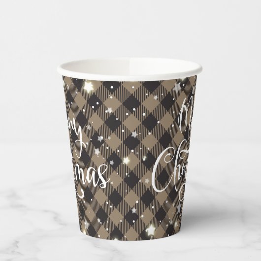 Vrolijk kerstfeest Khaki Buffalo Plaid Holiday Par Papieren Bekers (Links)