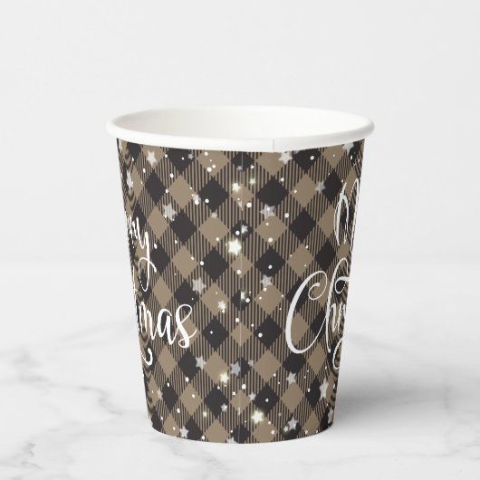 Vrolijk kerstfeest Khaki Buffalo Plaid Holiday Par Papieren Bekers (Rechts)
