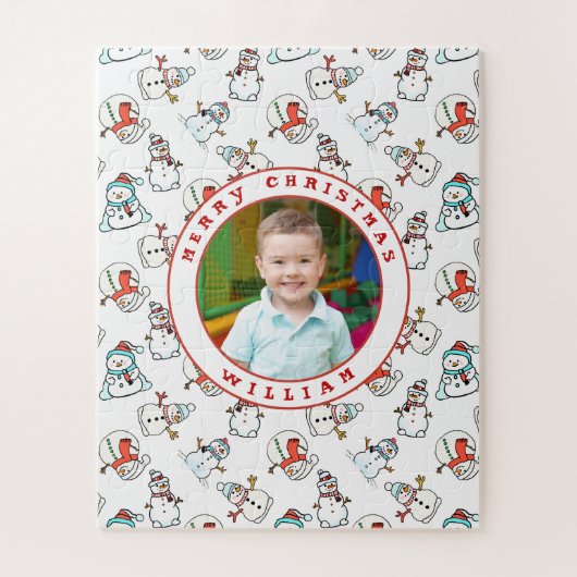 Vrolijk Kerstfeest Kinder Naam Foto Snowman 56 Stu Legpuzzel (Verticaal)