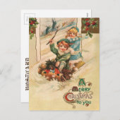  Vrolijk Kerstfeest Kinderen op Sleight Feestdagenkaart (Voorkant / Achterkant)