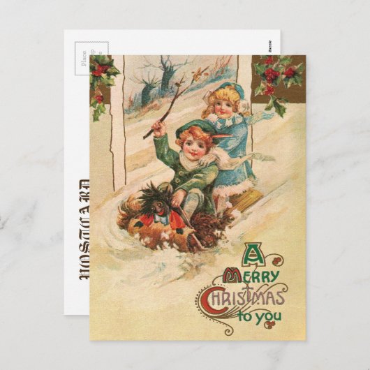  Vrolijk Kerstfeest Kinderen op Sleight Feestdagenkaart (Voorkant / Achterkant)