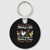 Vrolijk Kerstfeest Kip Liefhebber Xmas Santa Hat B Sleutelhanger (Voorkant)