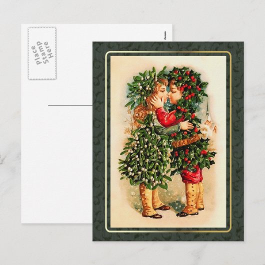 Vrolijk kerstfeest. Kissende Kinderen Feestdagenkaart (Voorkant / Achterkant)