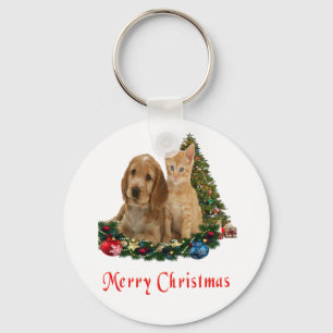 Vrolijk kerstfeest Kitten en puppy sleutelhanger