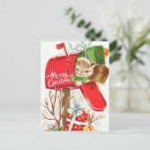 Vrolijk kerstfeest  Kitten in de brievenbus Briefkaart (Staand voorkant)