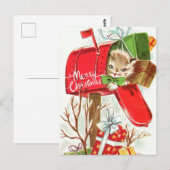 Vrolijk kerstfeest  Kitten in de brievenbus Briefkaart (Voorkant / Achterkant)