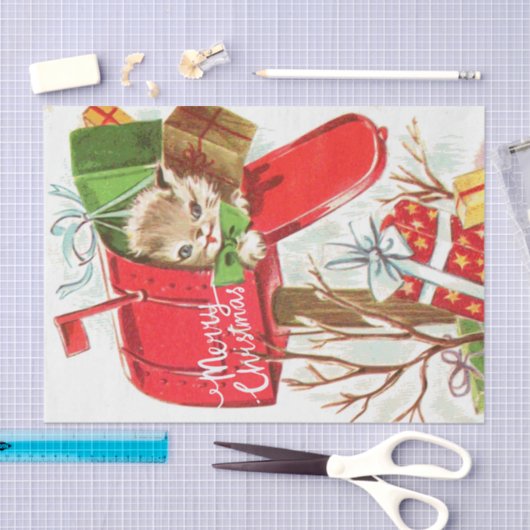 Vrolijk kerstfeest  Kitten in de brievenbus Tissuepapier (Craft)