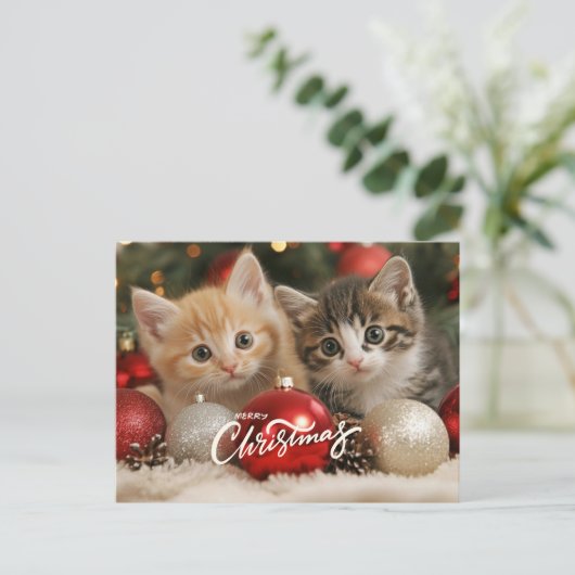 Vrolijk kerstfeest Kittens en Ornamenten Feestdagenkaart (Staand voorkant)