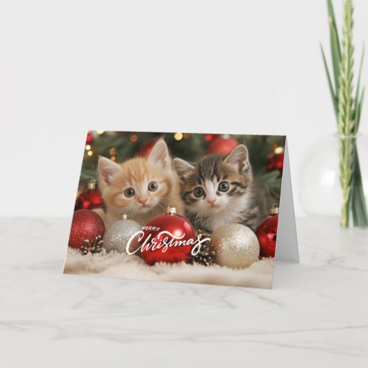 Vrolijk kerstfeest Kittens en Ornamenten Kaart (Voorkant)