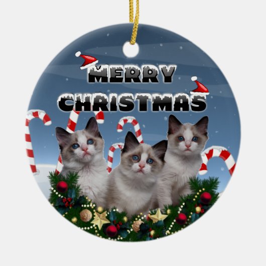 Vrolijk kerstfeest Kittens in Candy Cane Land Keramisch Ornament (Voorkant)
