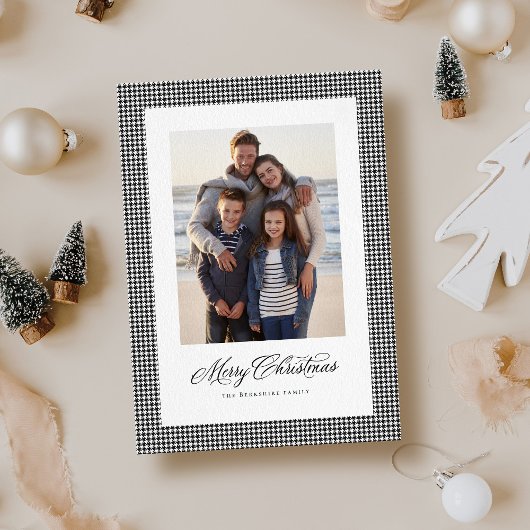 Vrolijk kerstfeest klassiek houndstooth één foto feestdagenkaart