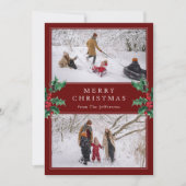 Vrolijk Kerstfeest Klassiek Rood Twee Custom Photo Feestdagenkaart (Voorkant)