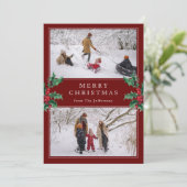 Vrolijk Kerstfeest Klassiek Rood Twee Custom Photo Feestdagenkaart (Staand voorkant)