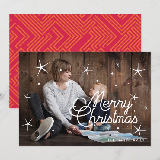 Vrolijk kerstfeest klassieke familiefoto feestdagenkaart (Voorkant / Achterkant)