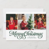 Vrolijk Kerstfeest klassieke groene drie foto's Feestdagenkaart (Voorkant)