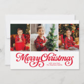 Vrolijk Kerstfeest klassieke rode drie foto Feestdagenkaart (Voorkant)