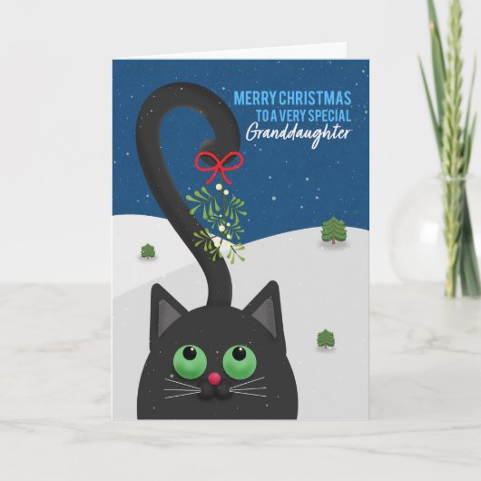 Vrolijk Kerstfeest Kleindochter Kat Met Mistletoe Feestdagen Kaart (Voorkant)