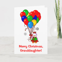 Vrolijk kerstfeest kleindochter pinguïn en ballonn feestdagen kaart