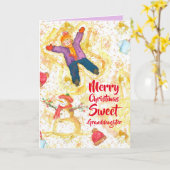 Vrolijk kerstfeest kleindochter Snowman Angels Kaart (Gele Bloem)