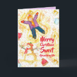 Vrolijk kerstfeest kleindochter Snowman Angels Kaart<br><div class="desc">Vrolijke kerstgroeten voor een lieve kleindochter versierd met een jong meisje dat sneeuwengelen maakt met een lachende sneeuwman en sneeuwval geïllustreerd met waterverf. Aan de binnenkant is een lila paarse tint. U kunt de binnenkleur en tekst aanpassen aan uw behoeften.</div>
