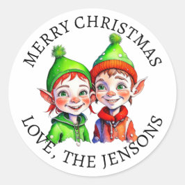 vrolijk kerstfeest |  kleine elf gepersonaliseerd ronde sticker