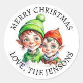 vrolijk kerstfeest |  kleine elf gepersonaliseerd ronde sticker (Voorkant)