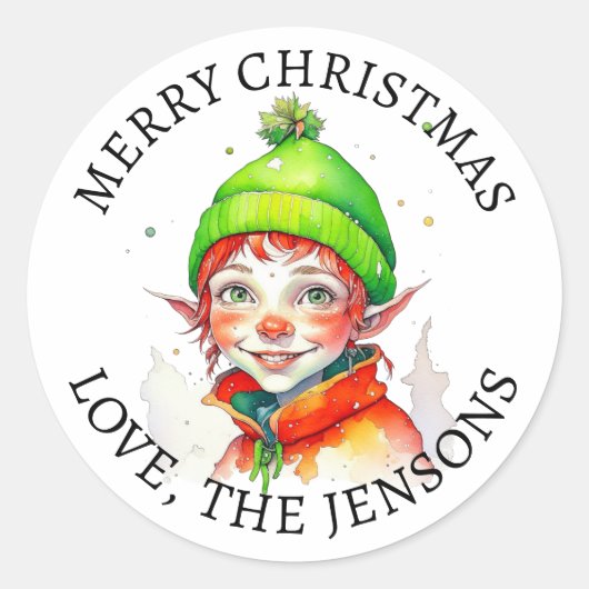 vrolijk kerstfeest |  kleine elf gepersonaliseerd ronde sticker (Voorkant)