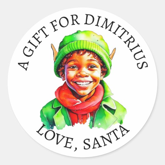 vrolijk kerstfeest |  kleine elf van en naar ronde sticker (Voorkant)