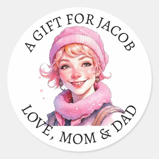 vrolijk kerstfeest |  kleine elf van en naar ronde sticker (Voorkant)