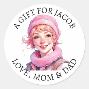 vrolijk kerstfeest    kleine elf van en naar ronde sticker